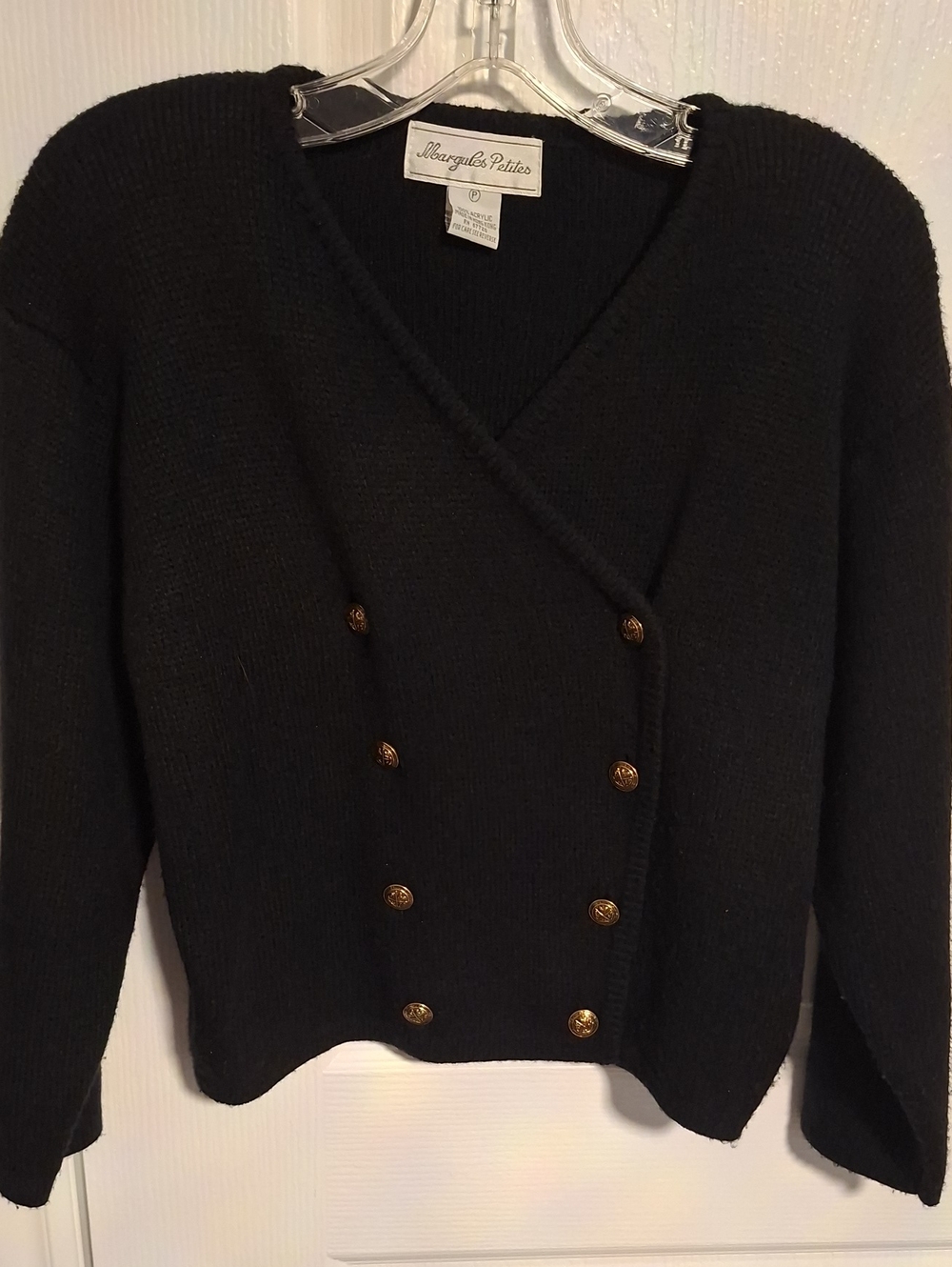Margules Petites Black Double-Breasted Knit Cardigan‎